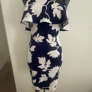 Guess Strapless Dress in Navy and White Floral